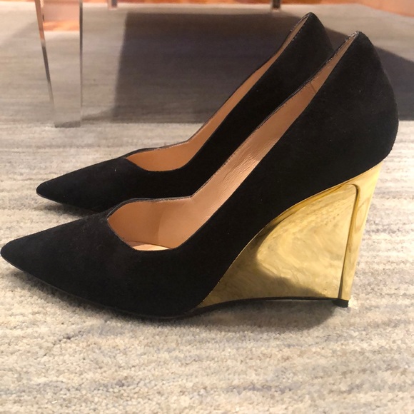 Diane Von Furstenberg Shoes - DVF black suede and gold wedge heels 6.5B